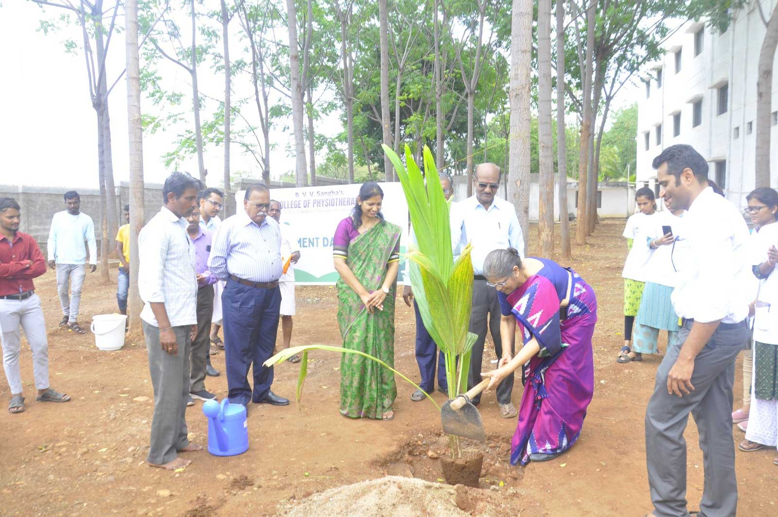 Students planting trees during World Environment Day at BVVS Physiotherapy College